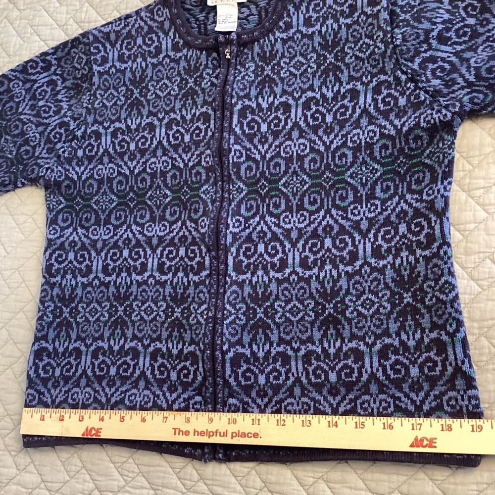 Talbots Blue and Black Patterned Cardigan Sz Petite